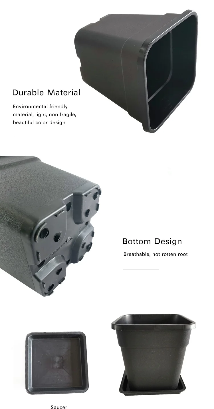 Factory wholesale Durable Seeding Square Citrus De Fleurs 1 2 3 5 6 7 10 15 20 25 Gallon Black Plant Pots Plastic Planter