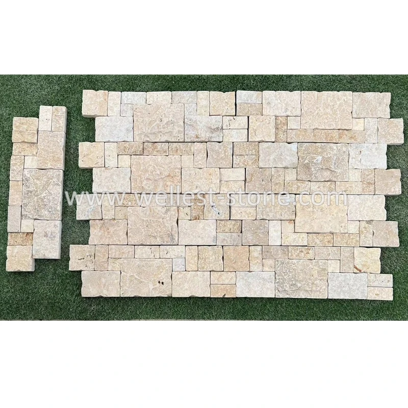 price home decoration z shape stacked stone veneer tumbled beige limestone  culture stone cladding exterior wall panel