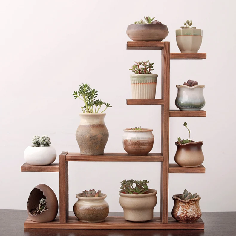 Multi-layer Solid Wood Desktop Flower Stand Indoor Wood Flower Pot Display Stand Rack Modern Plant Stand