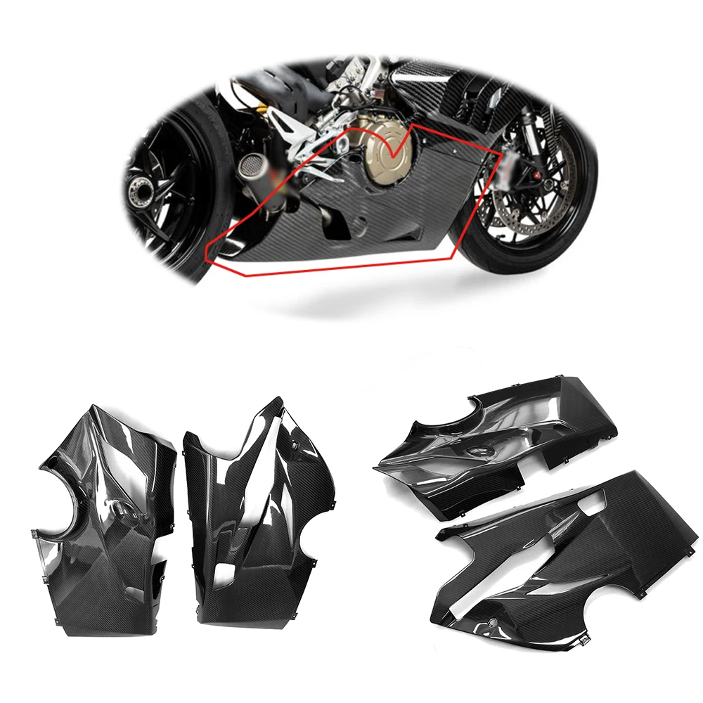 Carbon Fiber Motorcycle Belly Chassis Side Panel Fairing Cowl Gloss 100% Twill Weave for Ducati Panigale V4 2018-2020