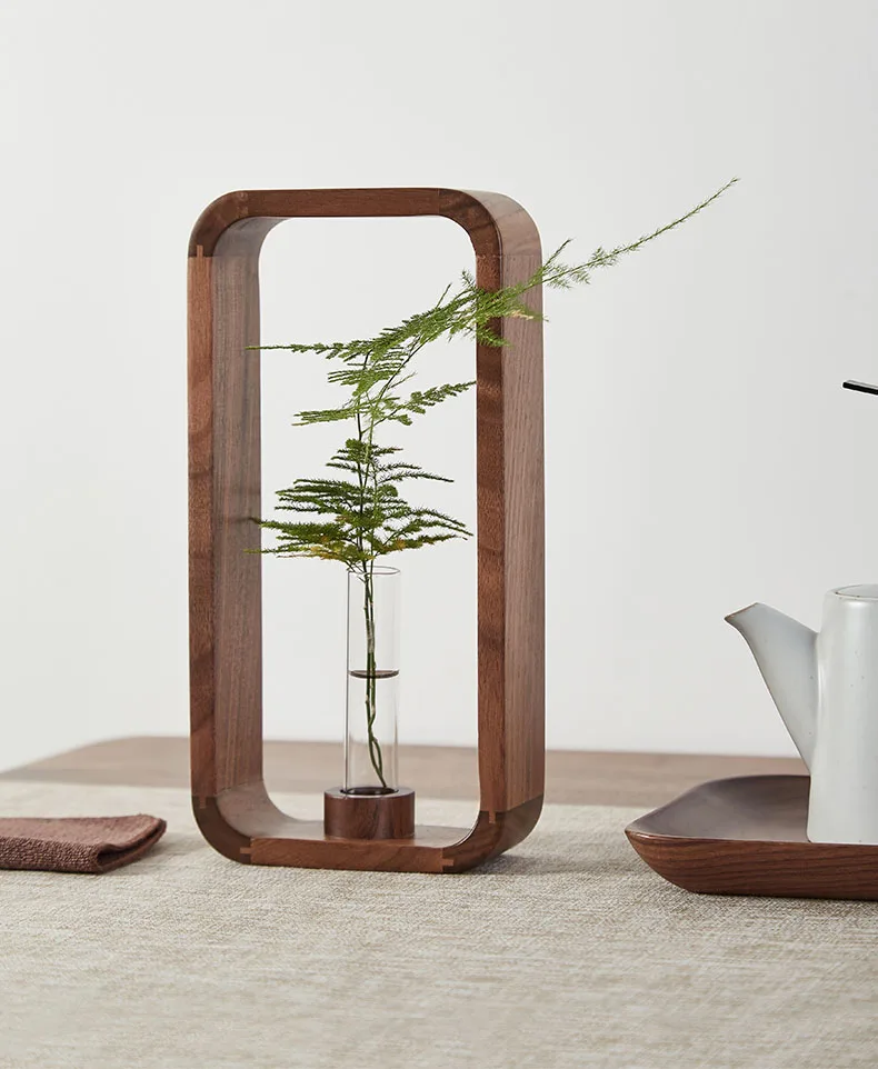 INS Style Light Luxury Black Walnut Wooden Vase Home Decor Table Top Hydroponic Furnishings Nordic Decoration Wood Crafts