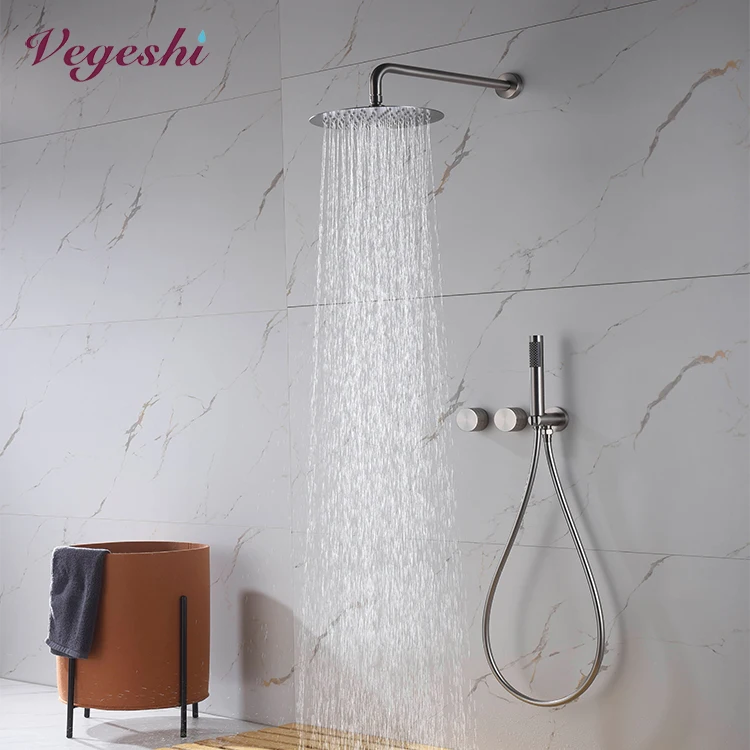 luxury bathroom shower mixer faucet set wall mounted stainless 8 10 12 inch shower head with brass hand shower 1.5 m pvc hose