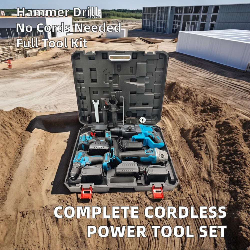 Customizable Cordless Battery Power Drill Set Includes Impact Wrench Angle Grinder Electrical Tools Nail Gun