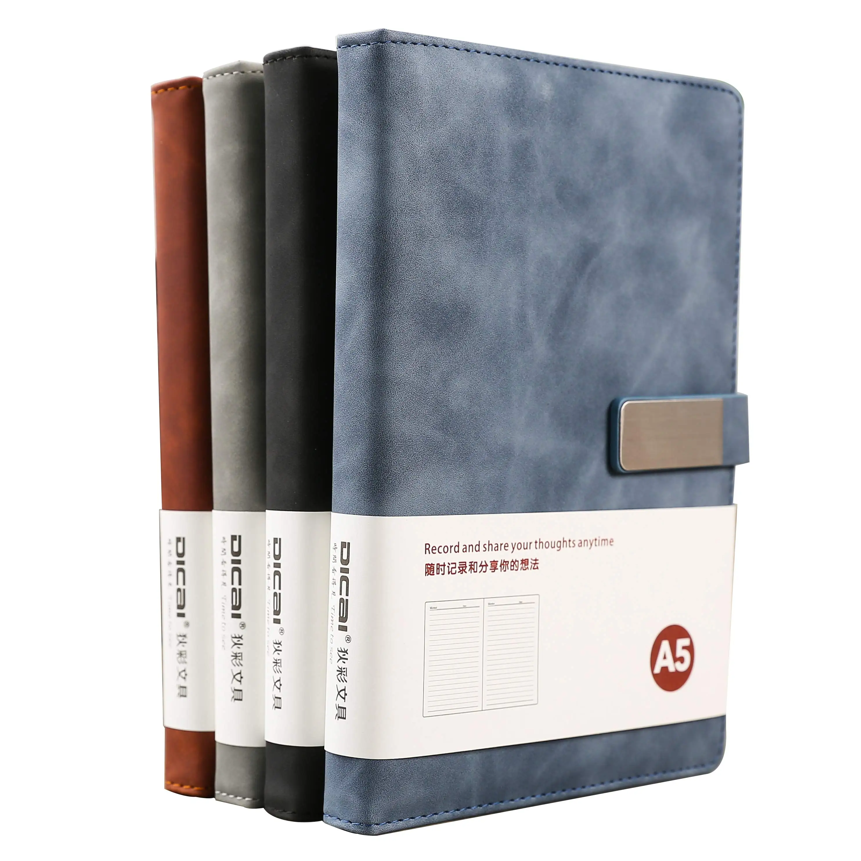 Hard Cover A5 Dot Notebooks Embossed Logo Brown Leather Journal Customised Diary P|lanner Notebook With Logo Page Mark