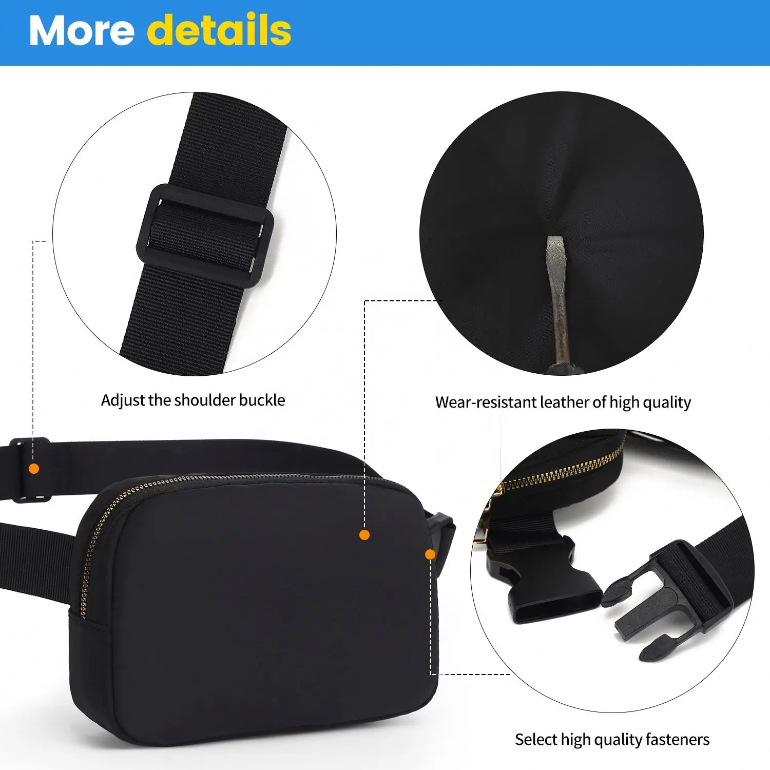 Low MOQ waterproof unisex nylon sport chest belt bum pouch men waist bag for women crossbody fanny pack custom print logo