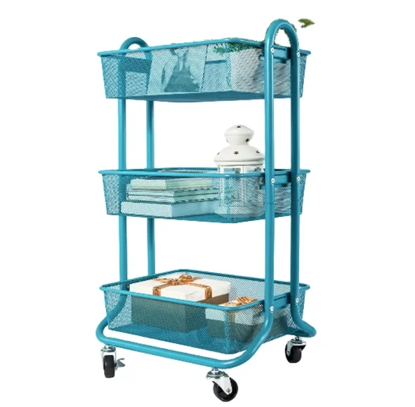 Лидер продаж, низкая цена, четырехколесная платформа, синяя металлическая платформа, тележка для хранения