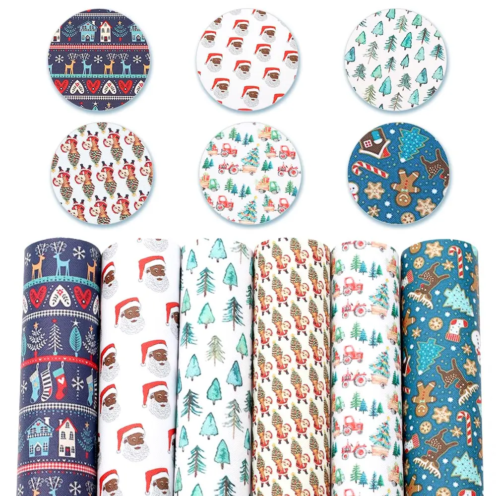 22*30cm Sheets Christmas Tree Printed Soft Vinyl Faux Leather Fabric Sheets for DIY Hair Bows Wallet