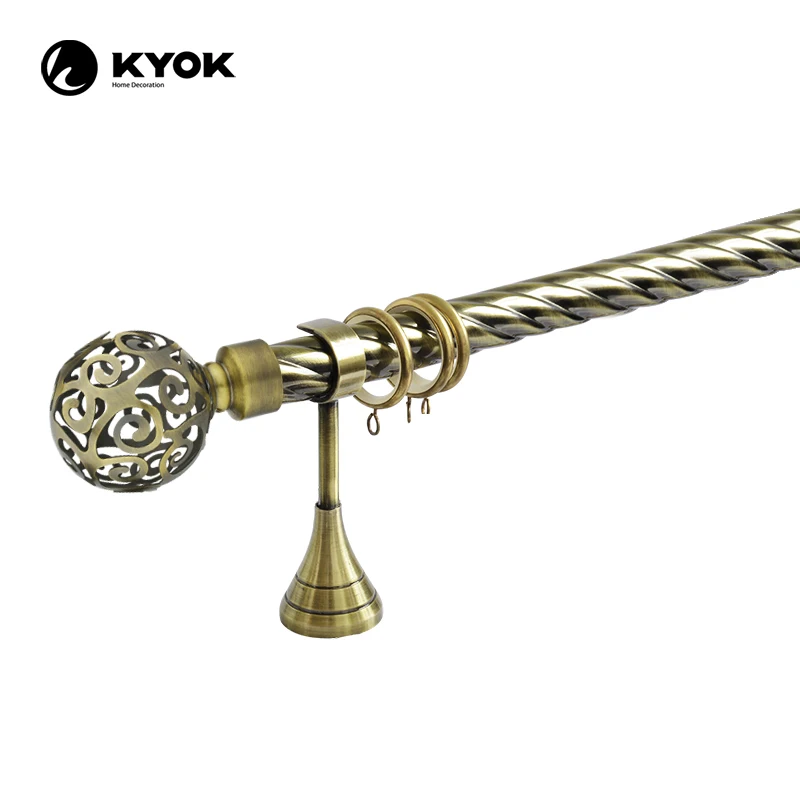 KYOK 3m Iron Round Pipe Twist Curtain Poles Metal Double Curtain Rod Set