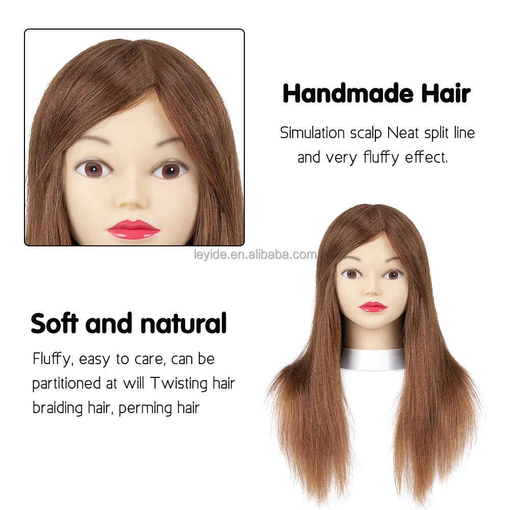 AliLeader Hot Selling 18inch Hairdresser Makeup Teaching Head Practise Head 100% Human Hair Mannequin Training Head