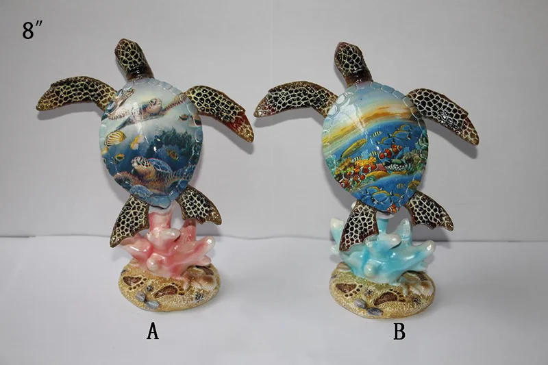 Hot sale sea turtle shape design polyresin figurines with coral and starfish Resin Craft for Home Decoration