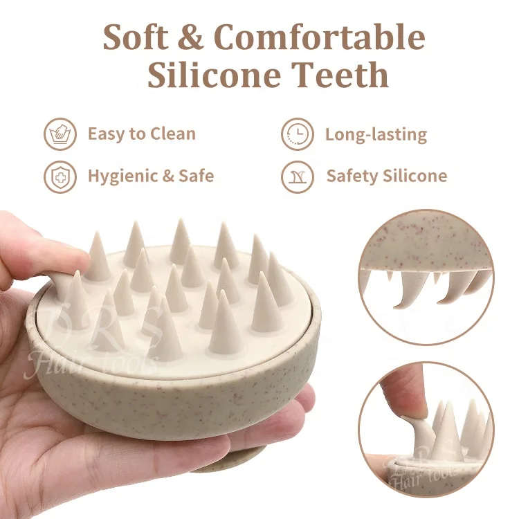 DRS Wheat Straw Silicone Head Scalp Massager Cleansing Scrubber Dandruff Shampoo Brush