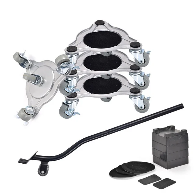 Metal base Heavy Duty Furniture Mover Kit Furniture Moving Lifter Transport Sliders 3 Wheeled Corner Movers