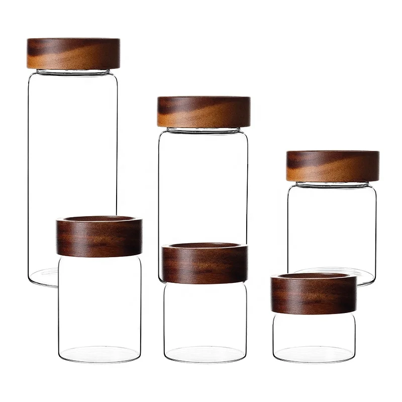 2022 Latest Food storage jar glass jar glass storage jar with wood screw lid