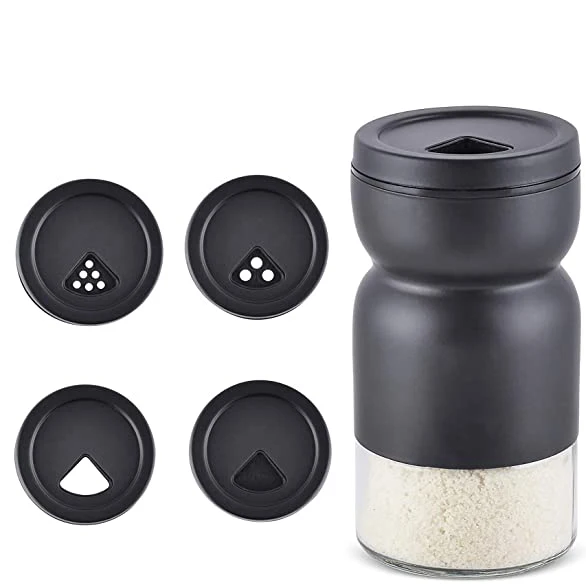 Glass Salt and Pepper Shakers Set with Adjustable Pour Holes Stainless Steel Salt Shaker and Pepper Sugar Shaker