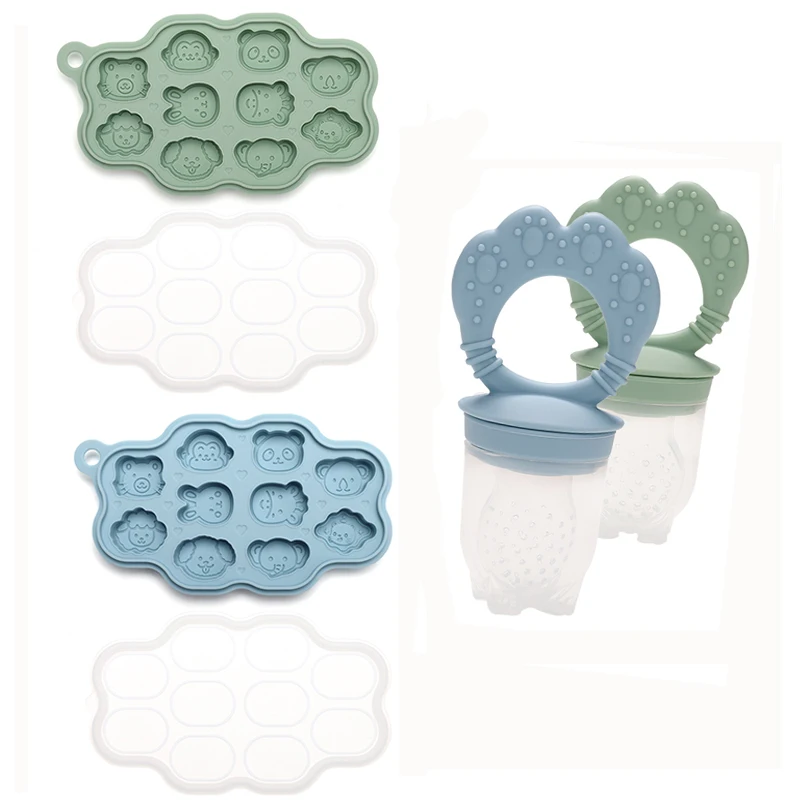 Baby Fruit Food Feeder & Mini Freezer Nibble Tray Combo Breastmilk Popsicle Molds  BPA Free Silicone Feeder for Safe Infant Self