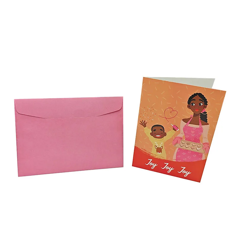 Custom Printing Your Logo Pink Envelope Merry Christmas Greeting Card