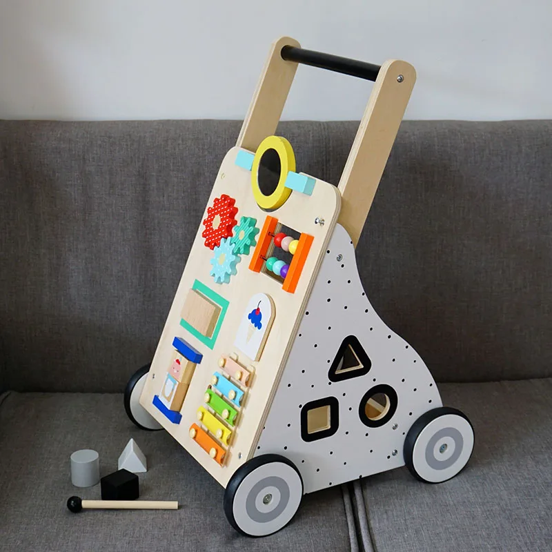 wooden Educational Baby Activity Walker Toy Wooden multifunction Baby Learning Walker for toddler