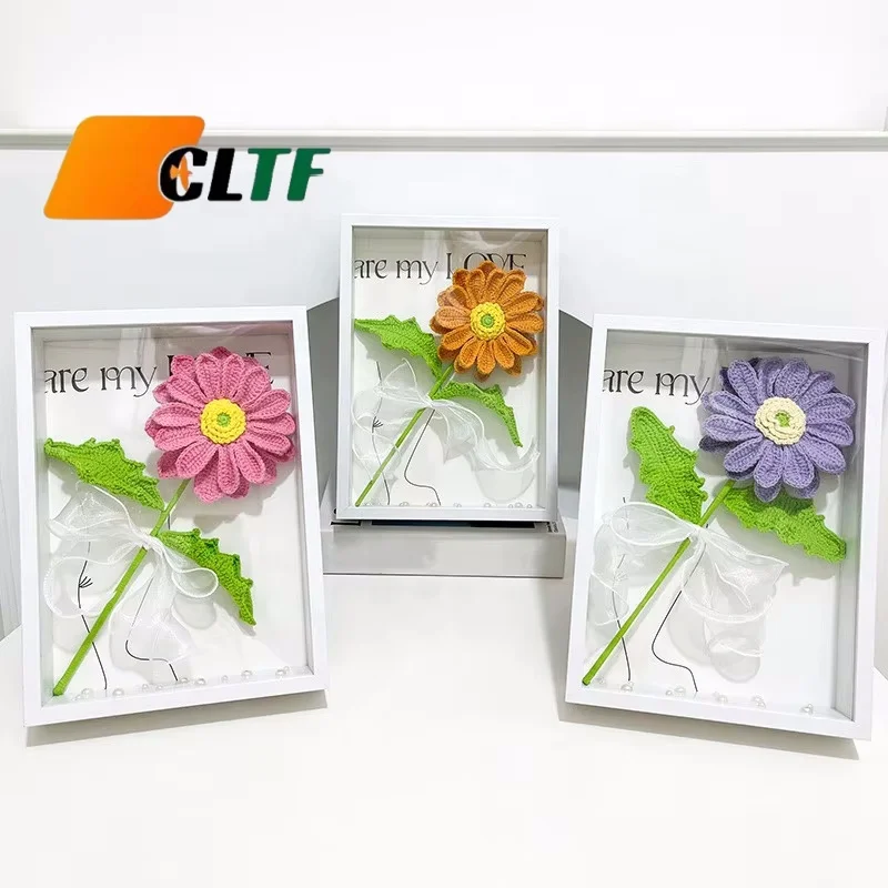 Photo Frame Handmade Crochet Flower Simulation Gerbera Photo Frame Finished Bouquet Desktop Decoration Crochet Photo Frame