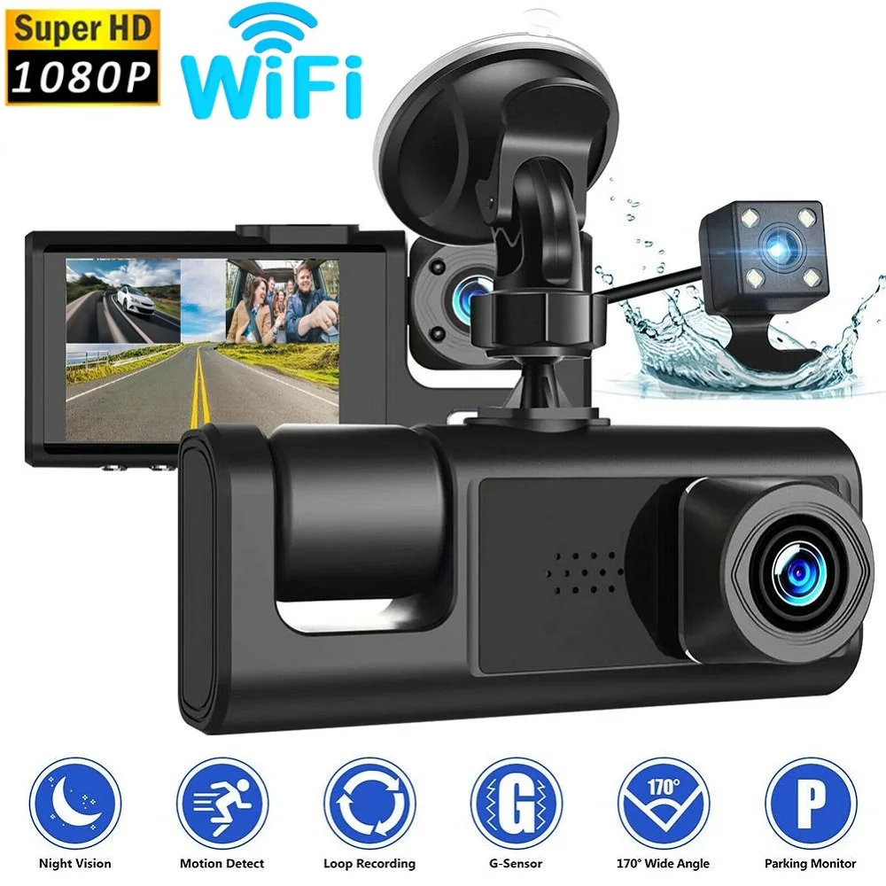 3 Channel Car DVR WiFi Control Camera for Vehicle Dash Cam for Cars 1080P Video Recorder Rear View Camera for Vehicle Black Box