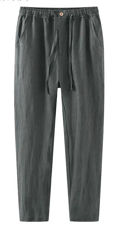 Customized Mens Casual 100% Linen Pants Wide Leg Solid Color Lightweight Elasticated Waist Straight Leg Linen Trousers