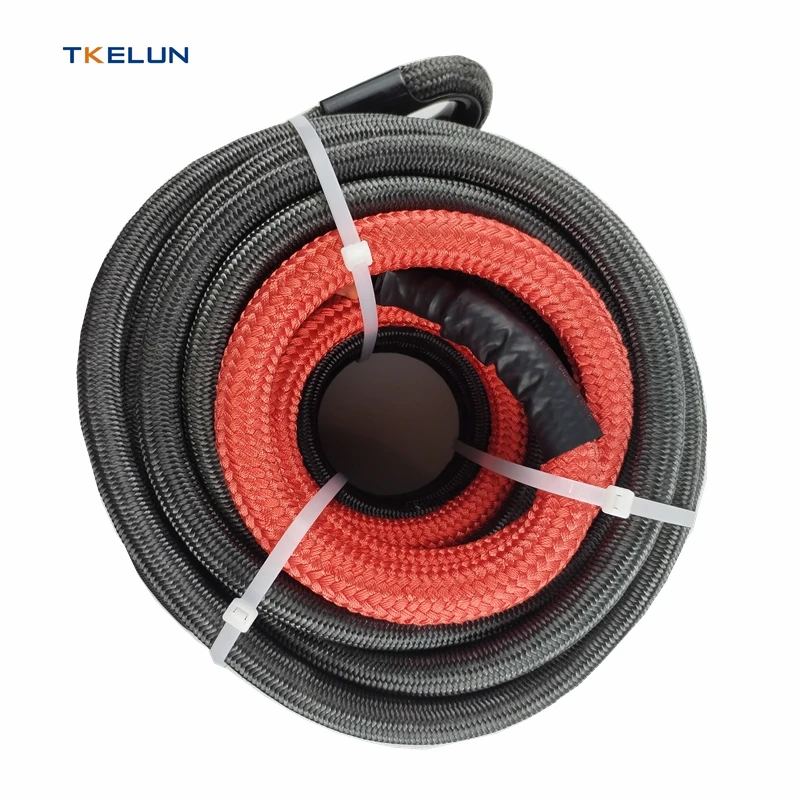 Black 20mm 28m High-Strength  UHMWPE Winch Rope 270KN 60600LBS Synthetic Double Braided Ropewith Hook