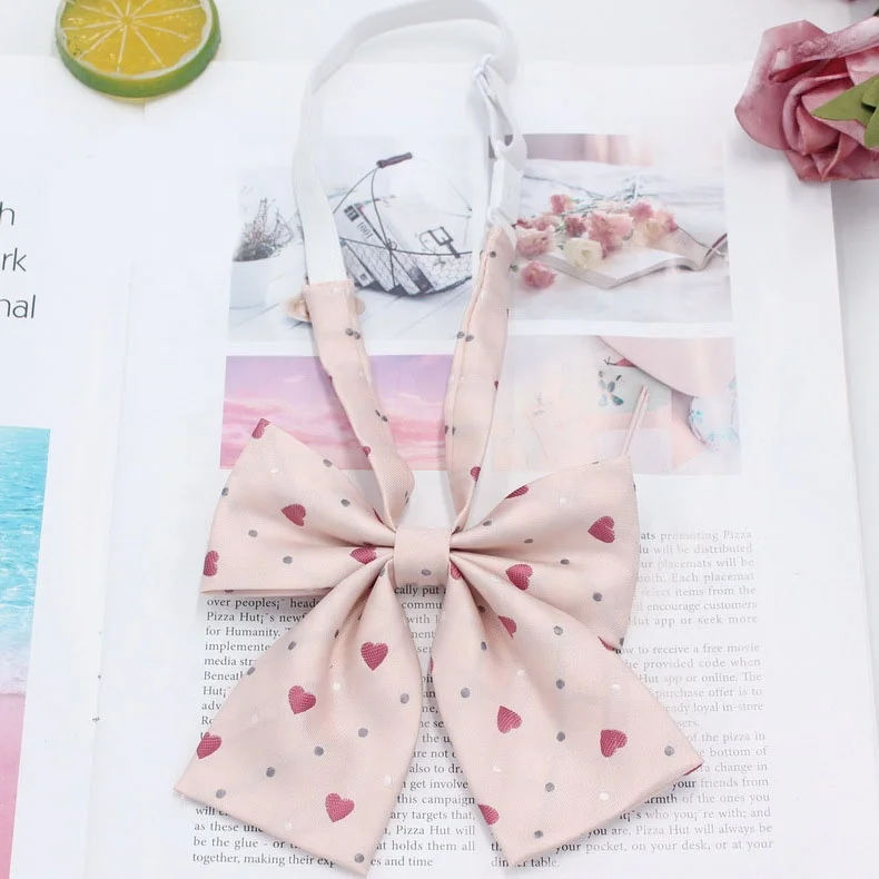 Genya Heart Dot Printing  JK Uniform Bow Tie Shirt Neckties Preppy Style Tie For Girls bow tie school uniform
