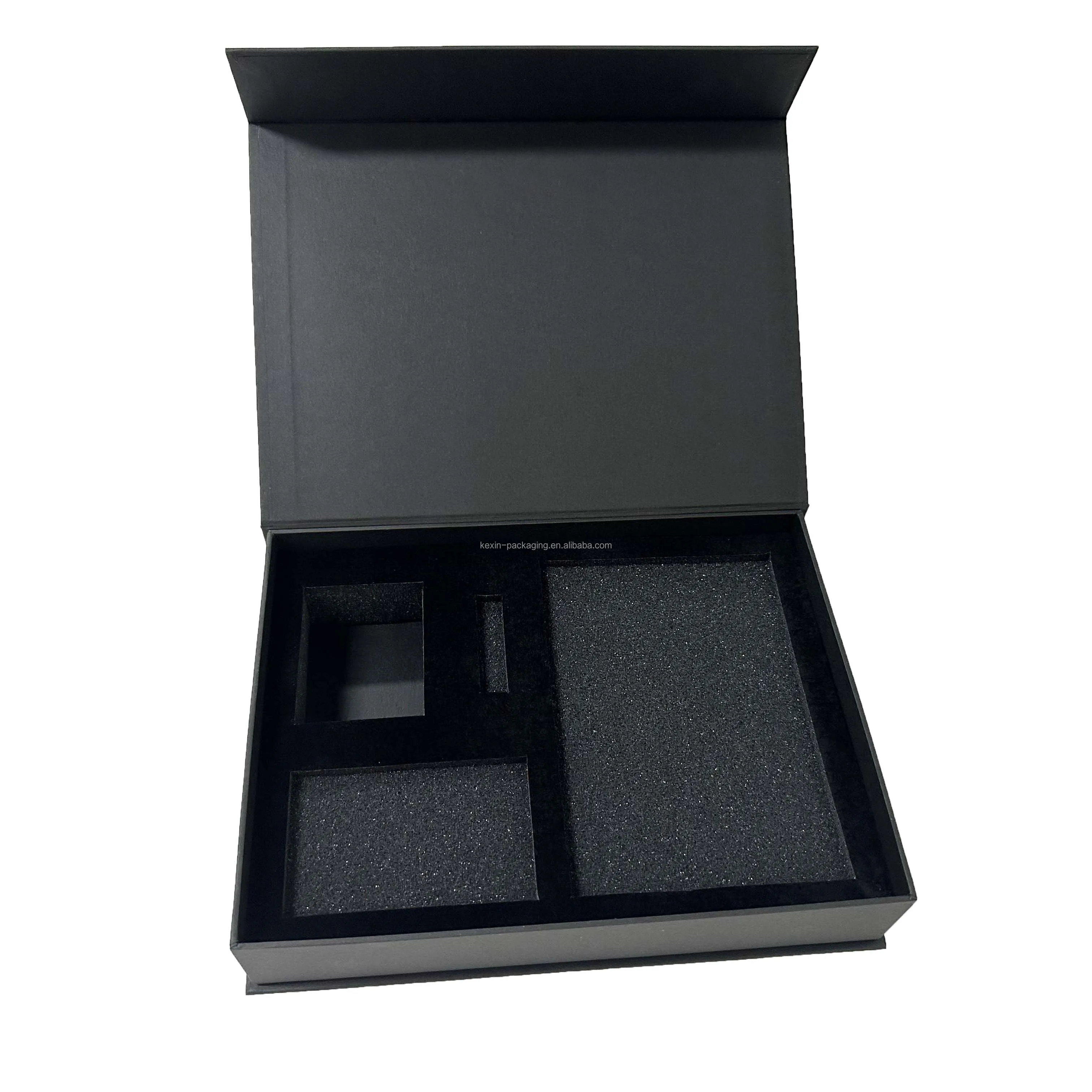 Factory Custom Luxury Handmade Flip Top Cardboard Black Paper Magnetic Closure Gift Box Packaging With Insert