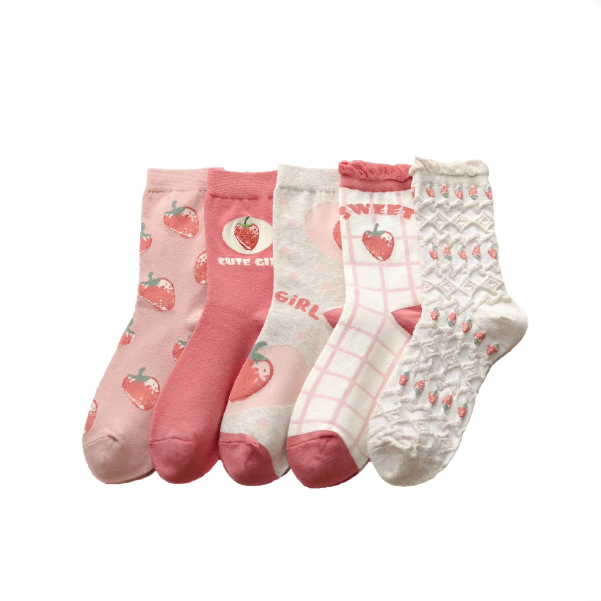 Hot Fashion Japanese Style Strawberry Sweet Socks Cute Ladies Breathable Tube Sports Socks Crew Women Socks