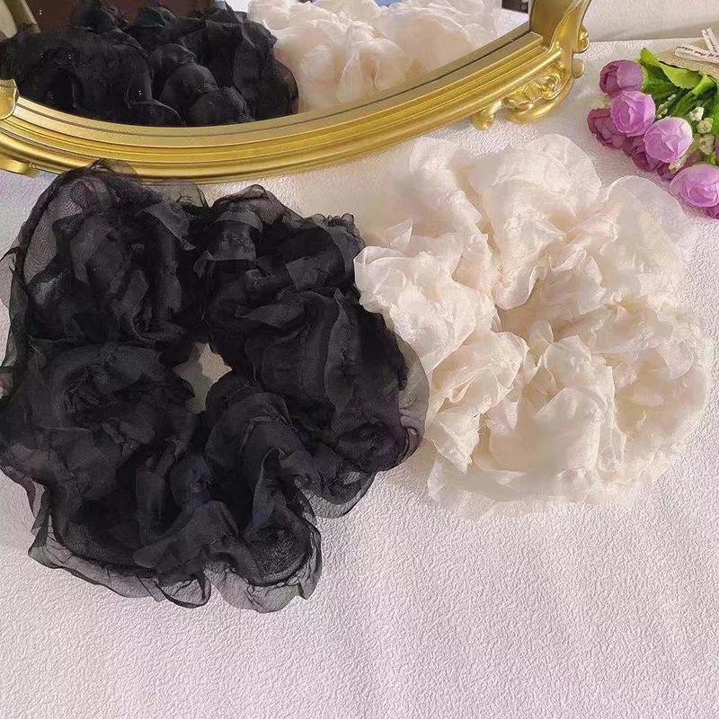 Hot Selling New Fashion Cute Black White Large Lace Hair Ties Ponytail Holder Scrunchies for Women