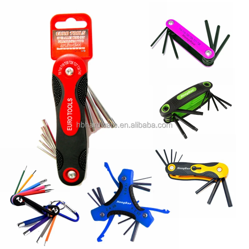 New Gift 8 Piece OEM LOGO Folding Allen Key Set Multi Usage hex key set for Bicycle Household Repairing Foldable Hex Key Set