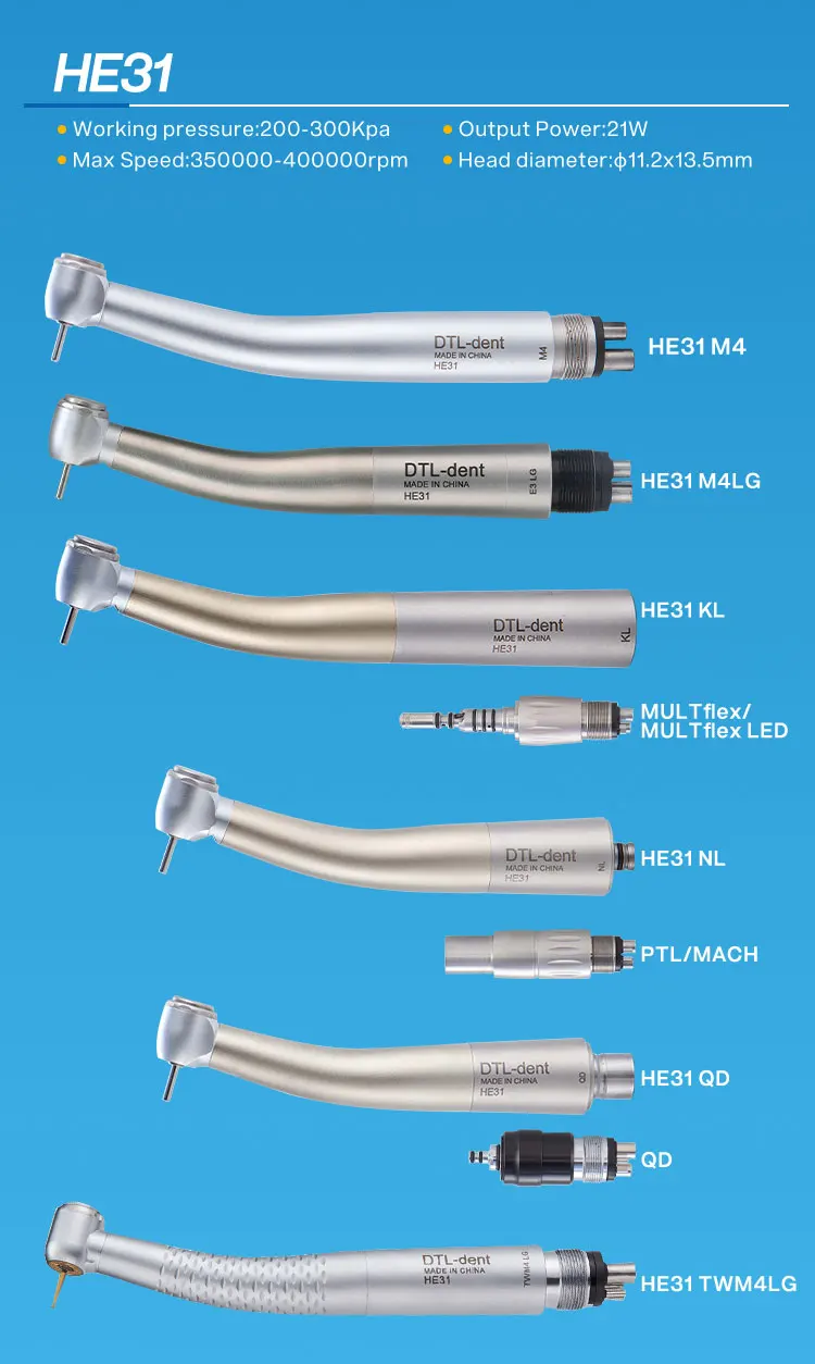 Air turbine anti retraction handpiece quick coupling fiber optic handpiece led high speed dental handpiece small head