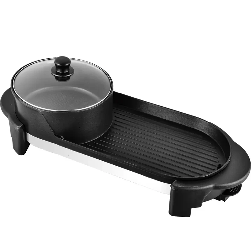 Hot-Selling 2 In 1 Smokeless Indoor Electric Barbecue BBQ Grill With Hot Pot Electric Grill With Pot Bbq Grill