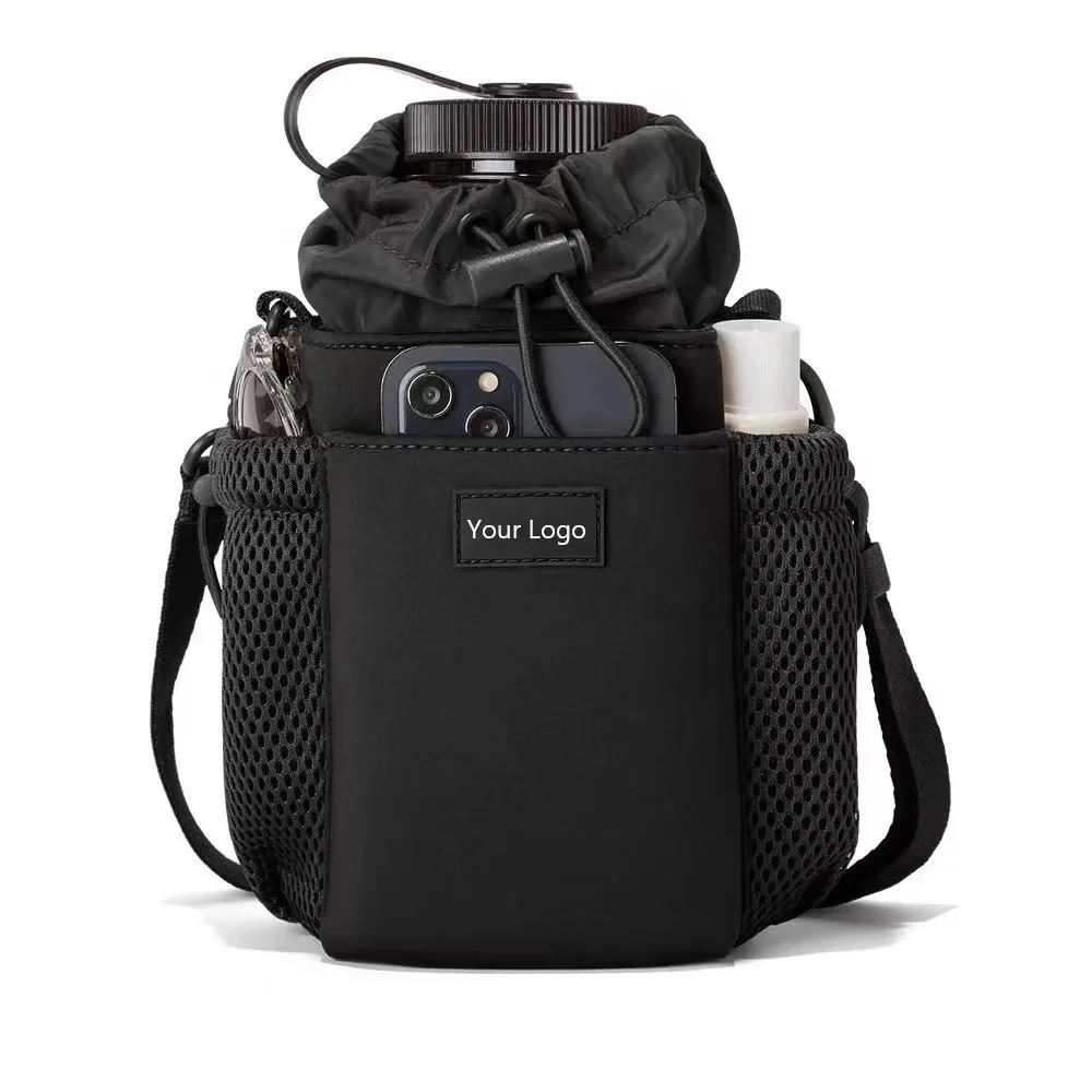 Hot selling light weight  ODM durable waterproof polyester hiking sports gym water bottle carrier unisex bag with phone pouch