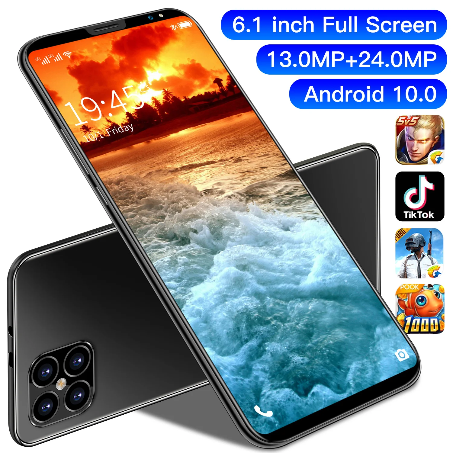 I12 Pro 6 1 дюймов полный экран мобильного телефона 4G 5 аппарат не привязан к оператору сотовой связи ГБ + 128 Гб Камера 13MP 24MP смартфон десять Core Android 10 Face