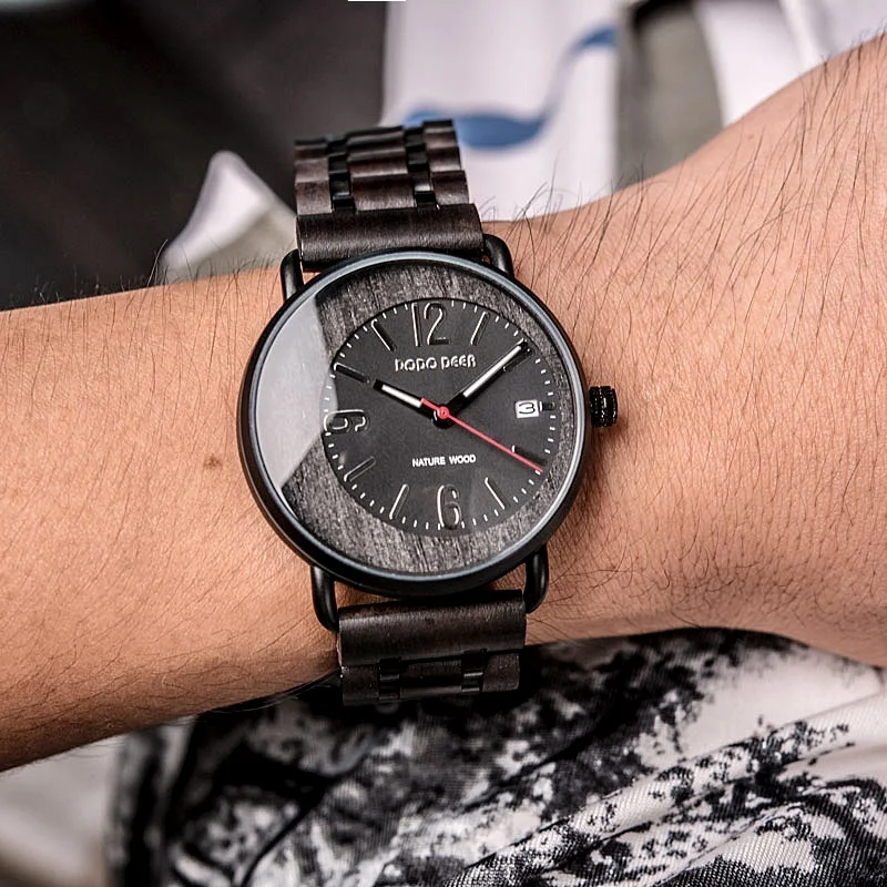 DODO DEER Ecofriendly Dropshipping Japan Movement Quartz Men Wood Watch Customized Logo Timepieces Moon face Watches
