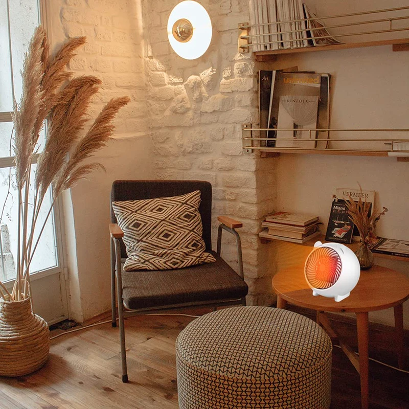 Mini Cute Round Portable Household Use Fast Heating PTC Ceramic Space Air Hot Electric Fan Heater For Home Room Desk Winter Warm