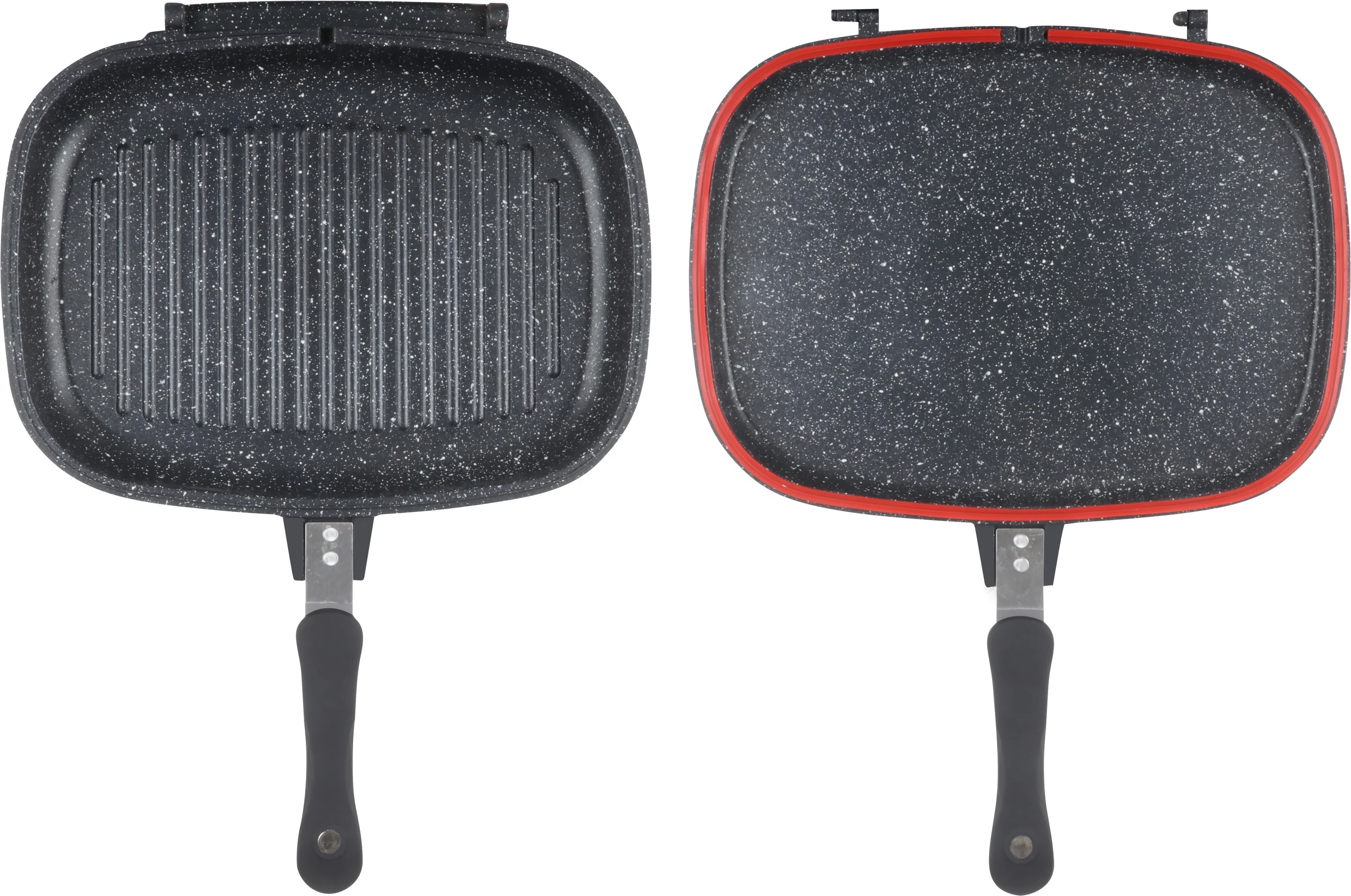 32cm induction double sided grill pan /double handle fry pan with non stick marble coating