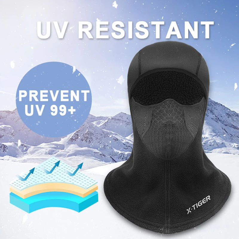 
X-TIGER Winter Cycling Mask Fleece Thermal Cycling Cap Windproof Full Face Cover Balaclava Skiing Skating Anti-Dust Outdoor Hat 
