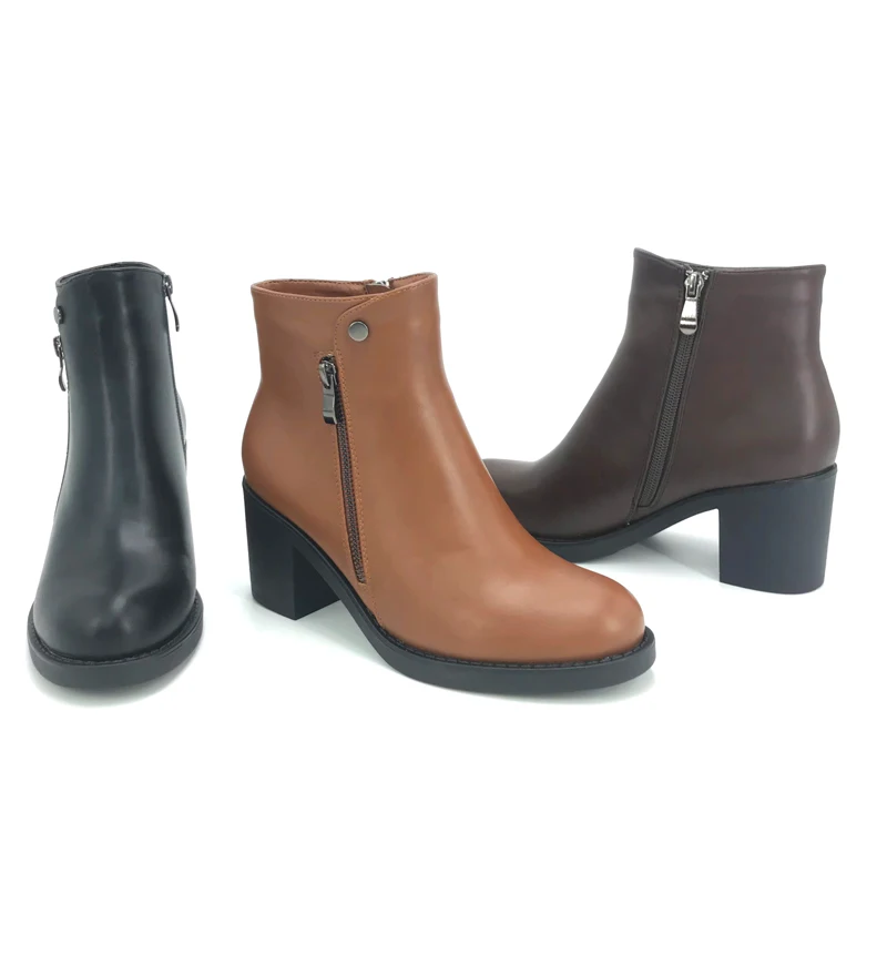 Custom logo women wholesale OEM ladies pu high heel side  fashion zipper boots Waterproof Leather Medium-Cut Safety Boot Shoe