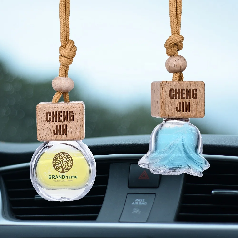 Aroma Car Diffuser 5ml 8ml 10ml 12ml 15ml 17ml Fragrance Bottle Diffuser Glass Car Air Freshener Hang Perfume Bottle With Wooden