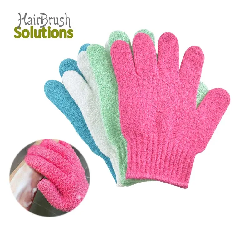 gants exfoliant soie Five-finger Bathing Gloves White Natural Fiber Shower Exfoliating Bath Glove Scrubber