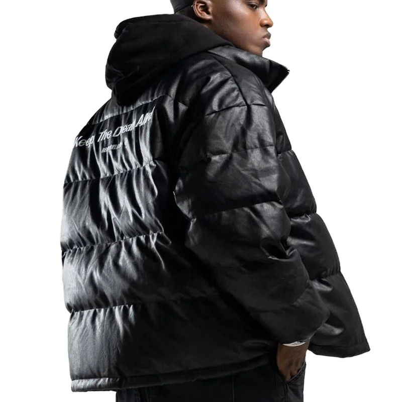 LULUSEN High Quality Solid Color Shiny Windbreaker Outerwear Bomber Puffer Jacket Thick Down Coat for Men