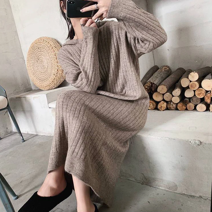 Autumn loose thicken hooded knitted long skirt