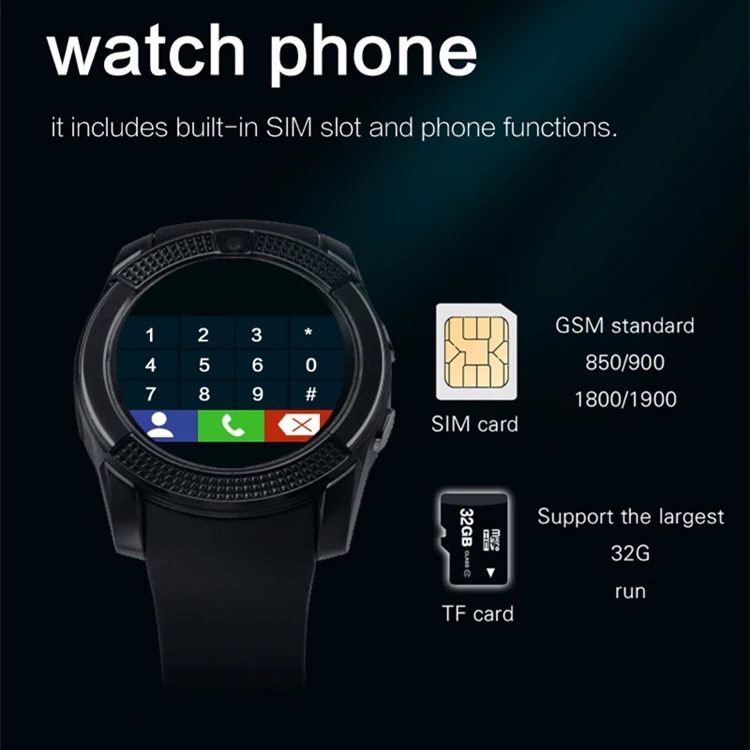 Смарт-часы v8 спортивные фитнес-часы 2G SIM-карта камера часы цветной дисплей водонепроницаемые наручные