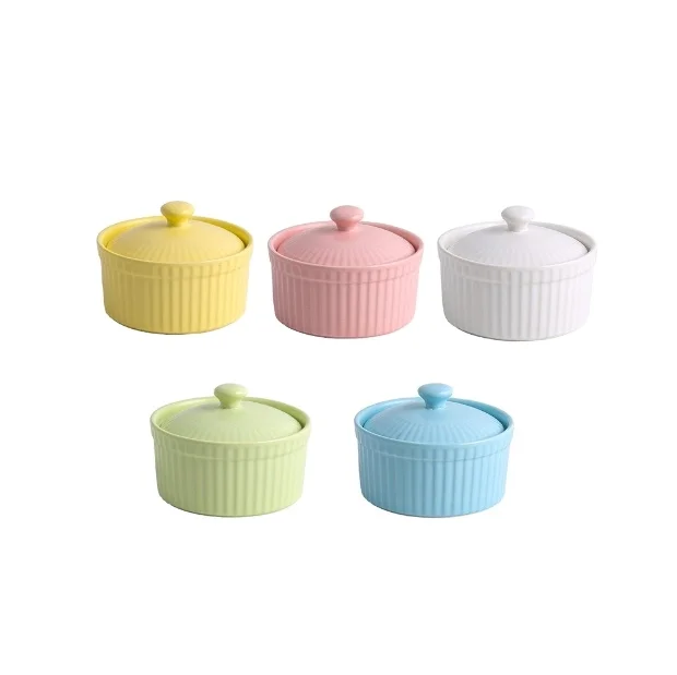 Y39 Oven safe Ceramic Creme Brulee Ramekins Bowls With Lid Cake Pudding Ceramic Dessert Bowl For Restaurant Wedding
