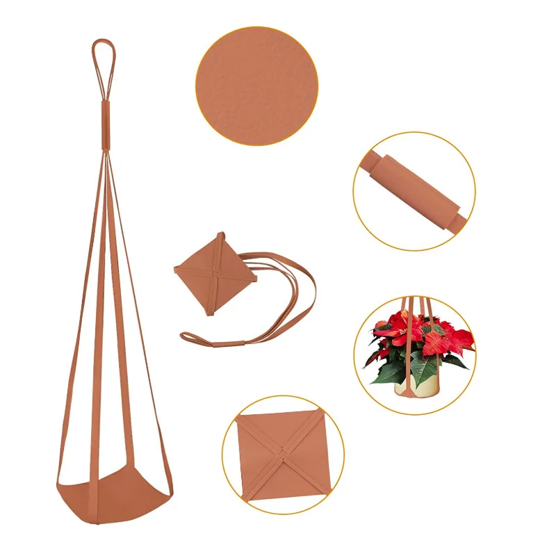 Modern Minimalist Home Decoration Leather Rope Brown Hanging Planters for Plants Lovers