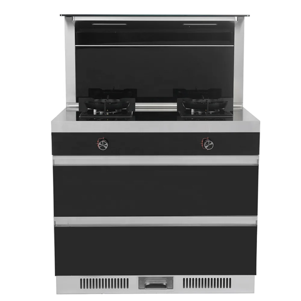 Home Kitchen 4 in 1 Integrated Stove In Cooker Multi-functional Gas Hob+range hood +Single Steam and Single Oven