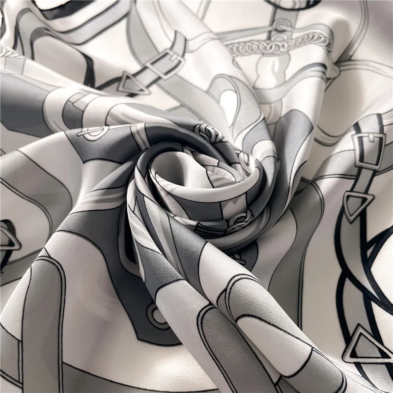 Fashion ladies luxury designer logo printed silk square scarf with chain pattern 70*70cm silk small handkerchief hair scarf