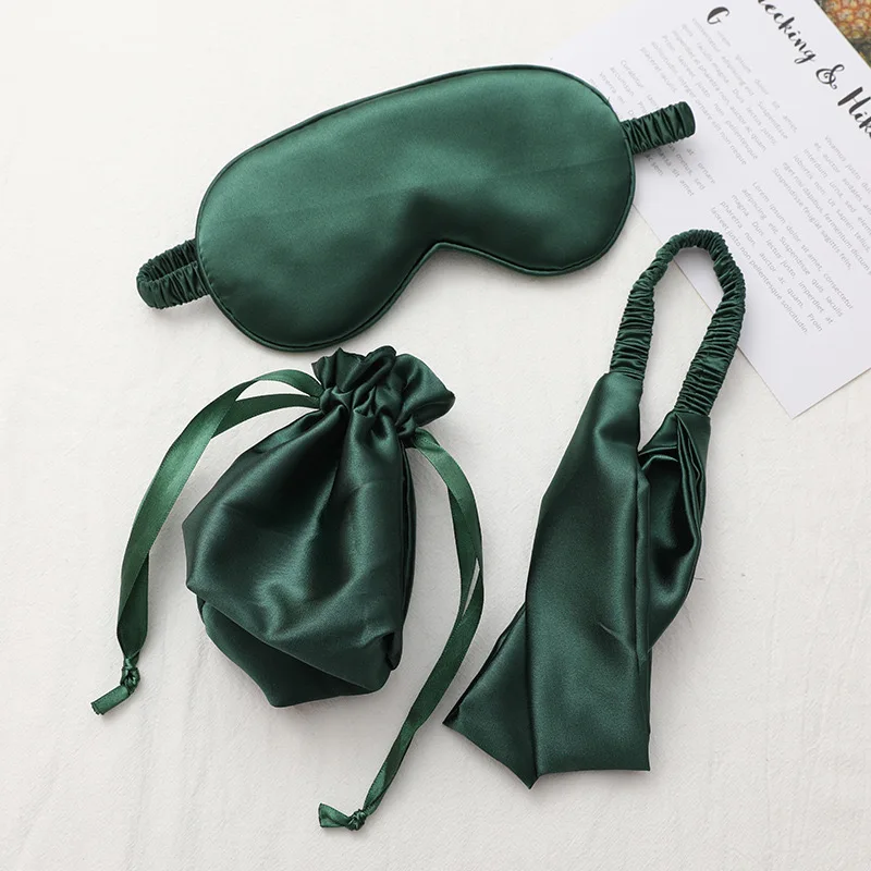 2022 new cheap drawstring bag travel custom logo private label sleep silk satin eyemask set