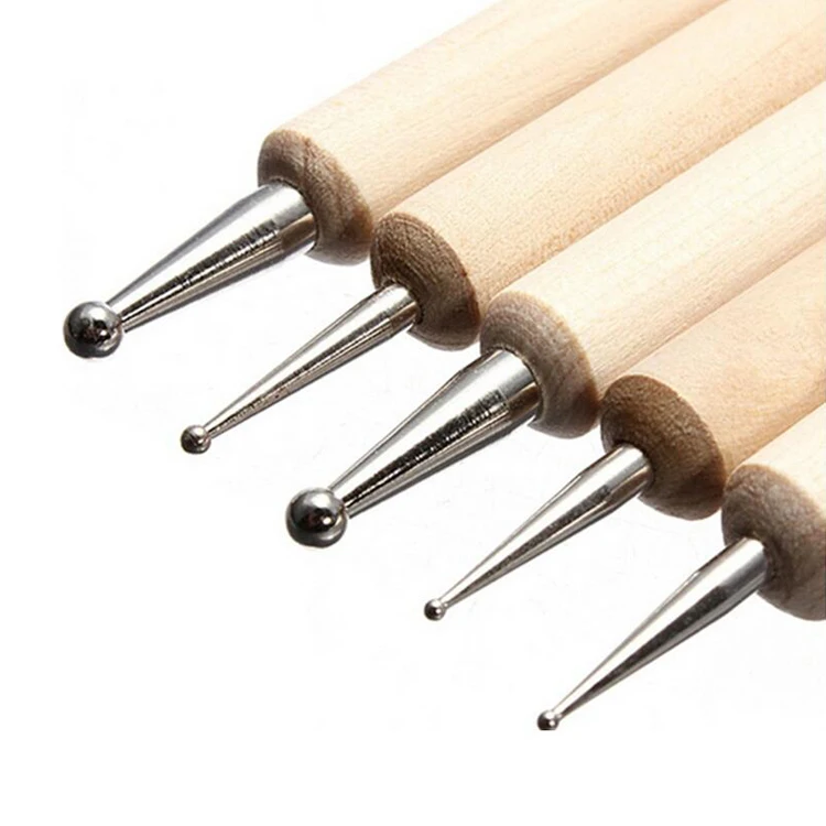 Manicure Painting Kit Design DIY Tools 2 Way Wood Dotting Pen Marbleizing Tool Nail Art Dot Doting Tool Set Nail Brush